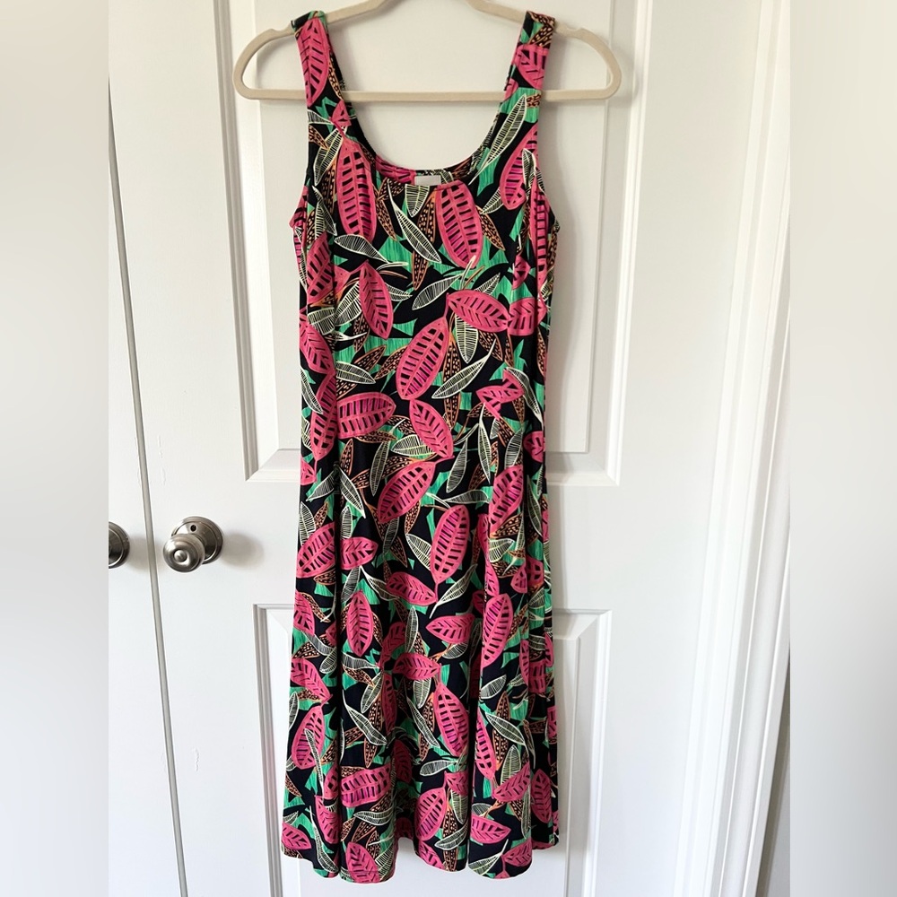NIC + ZOE Pink Multi Colorful Canopy Tropical Palm Dress | Size XS